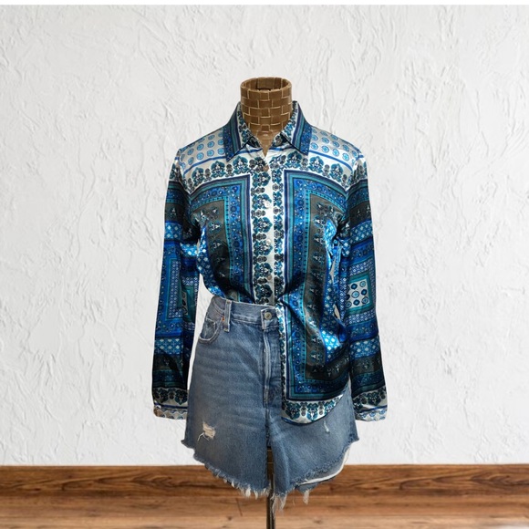 Zac & Rachel Satin Button Up Shirt. - Picture 2 of 16